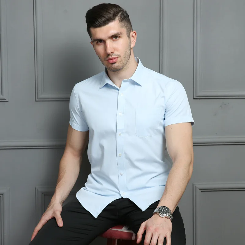 

Летние деловые рубашки, деловые повседневные стандартные синие мужские и женские рубашки с коротким рукавом, профессиональные рубашки из хлопка 45%