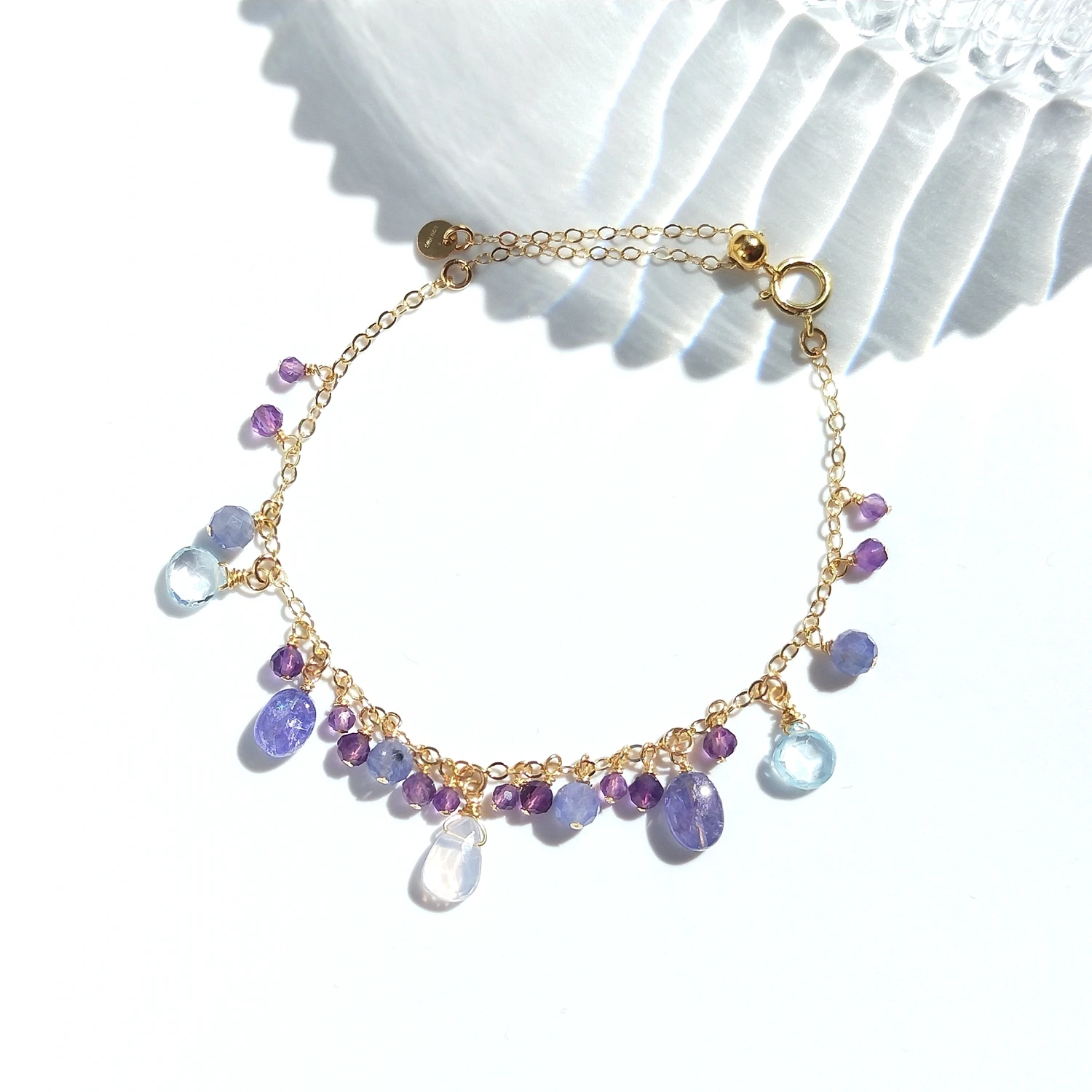 Lii Ji Gemstone 14K Gold Filled Adjustable Chain Bracelet Natural Lavender Quartz Tanzanite Amethyst Topaz Handmade Jewelry