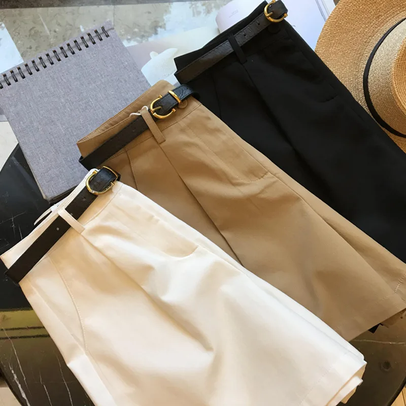 

High waist with casual wide leg shorts women send belt