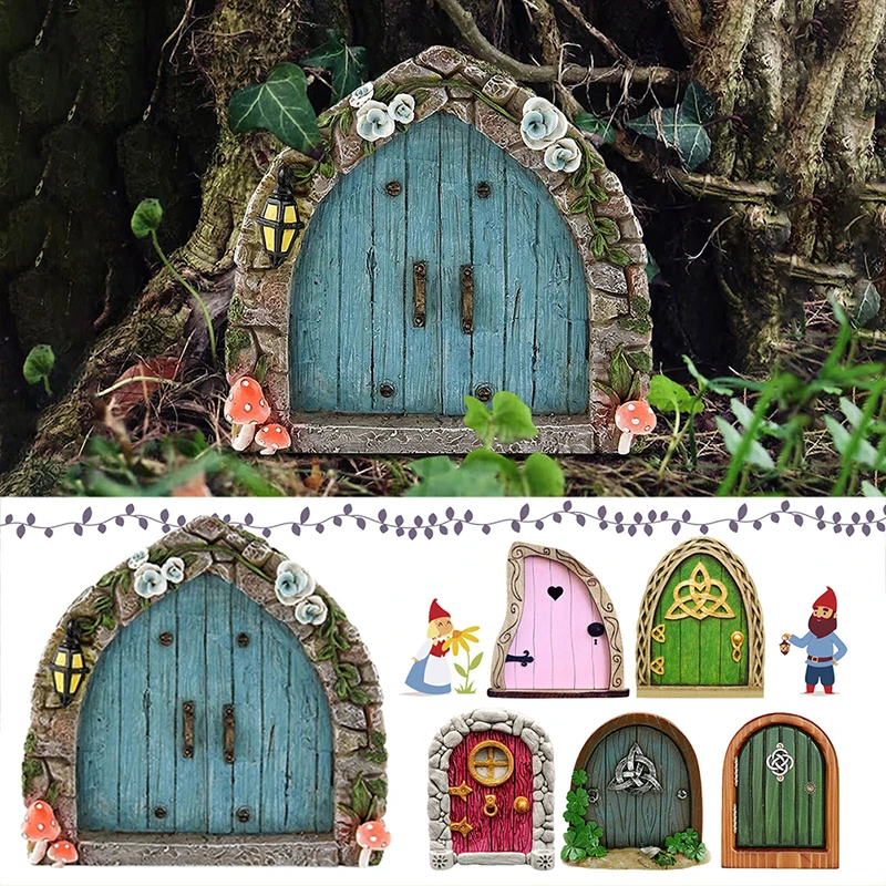 

Wood Miniature Fairy Gnome Window Door Elf Home Creative Yard Art Sculpture for Yard Art Tree Sculpture Garden Decor