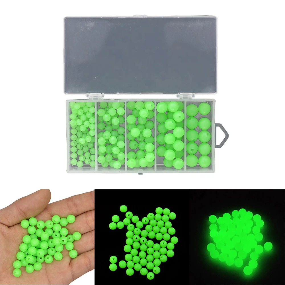 

150pcs Fish Beads Luminous Beads 4-8mm Green Round Anti-Collision Soft Fish Beans Carp Fishing Accessories Equipment Goods