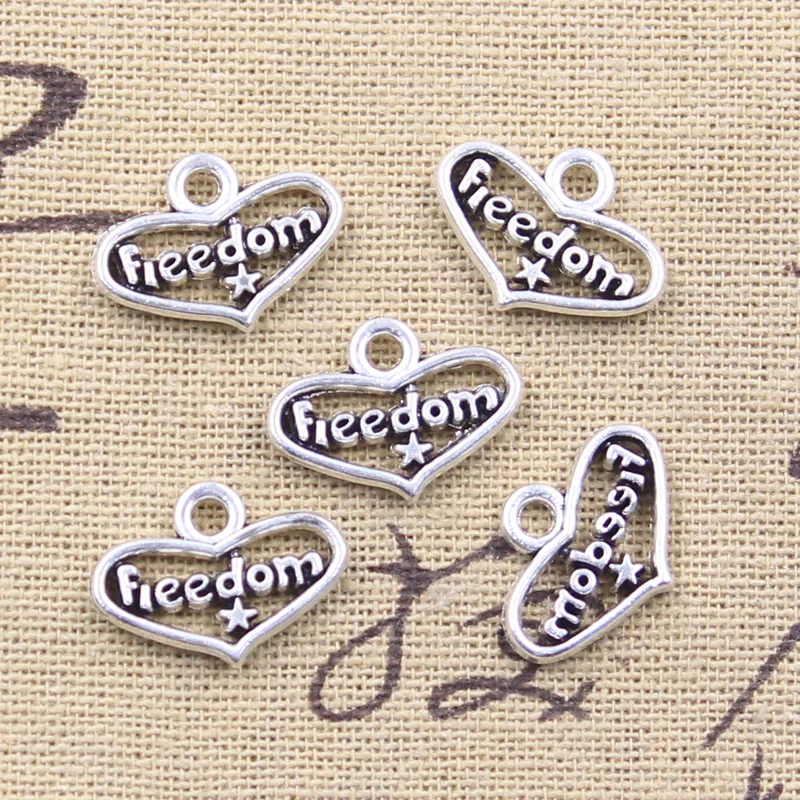 

20pcs Charms heart freedom star 13x18mm Antique Silver Color Pendants Making DIY Handmade Tibetan Finding Jewelry