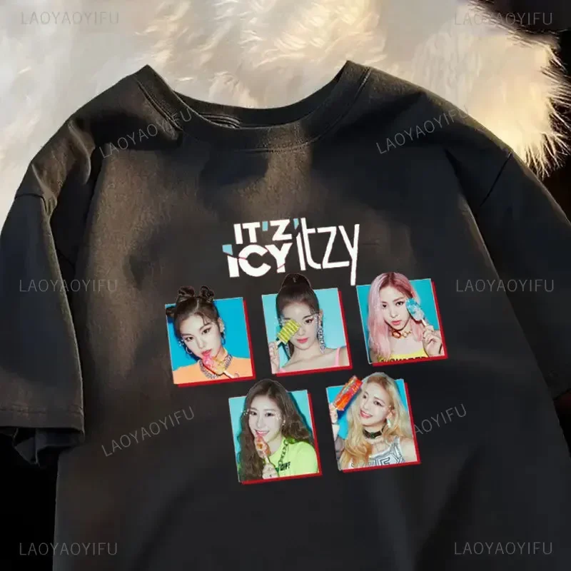 Футболка ITZY Itzy Cheshire Album хлопковая футболка Kpop Fashion Street Y2K популярная для женщин и