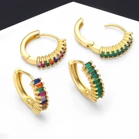 flola rainbow crystal hoop earrings for women copper gold plated hoops bar earrings cubic zircon jewelry party gifts ersa072