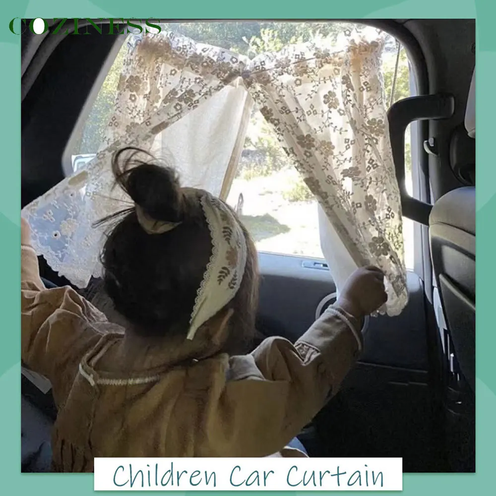 

Summer Light Color Lace Embroidery Children Car Blackout Curtain Double-Layers Sunshade Car Curtains Layered Design Wholesale