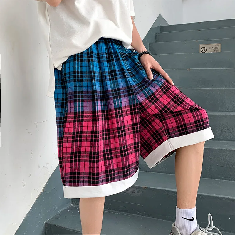 

Plaid Shorts Men's Fashion Brand2022New Gradient Color Casual Sports Pants Loose Straight Beach Pants