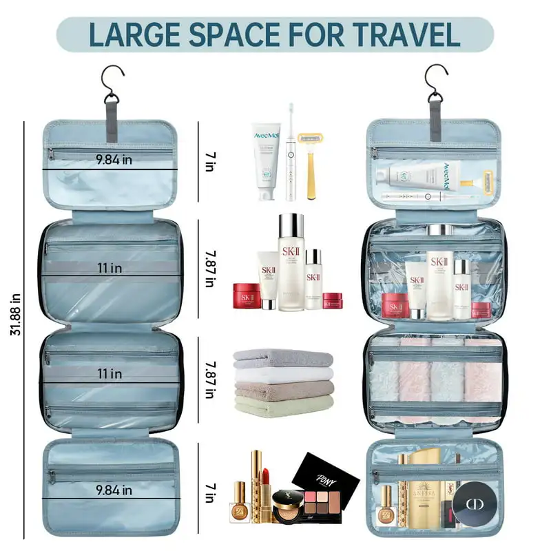 

Large Black Makeup Bag Full Size for Women Men, Organizer with Hanging Hook Travel Cosmetic Bag, 151 Characters