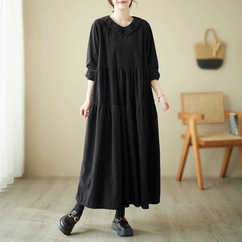 Внешняя торговля Женская одежда Счетчик Вельветовый кукольный воротник Платье с