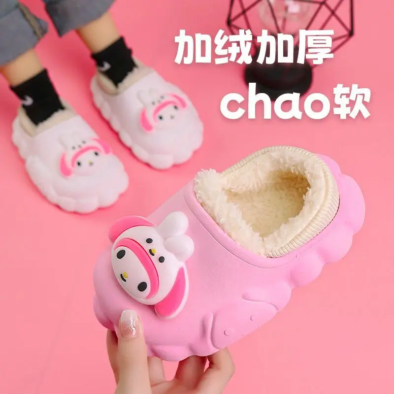 

Sanrio My Melody Children Slippers Anime Figure Winter Kids Shoes Home Cotton Shoes Plush Keep Warm Cute Cartoon Hot New Style