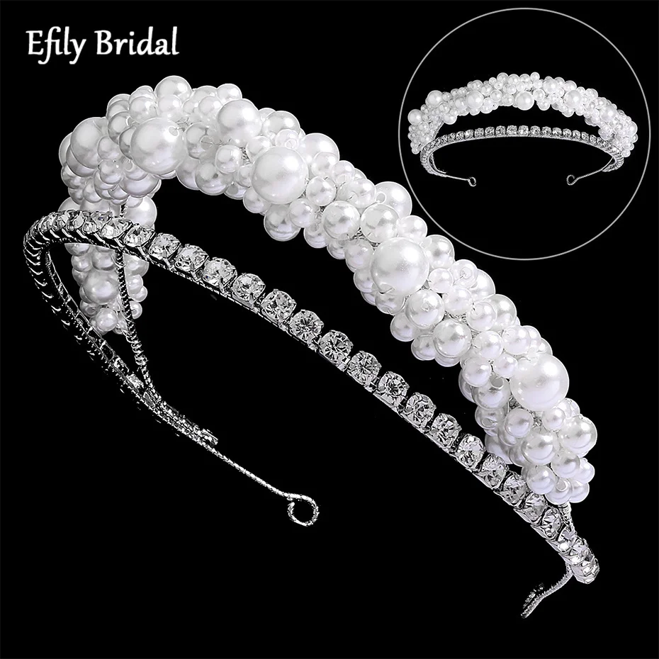 

Efily Rhinestone Pearl Headband Bridal Hair Accessories for Women Hair Jewelry Silver Color Wedding Crystal Headwear Hairband