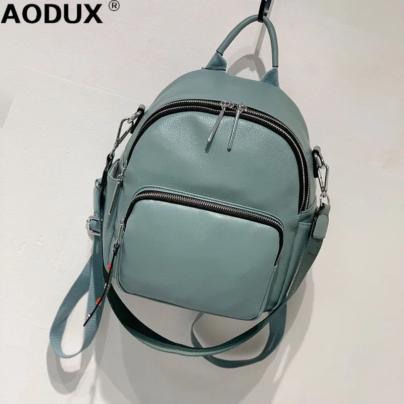 

AODUX 100% Nature Genuine Cow Leather Calfskin Women Backpacks Cowhide Dual Function Backpack One-Shoulder Bags Cell Phone Purse