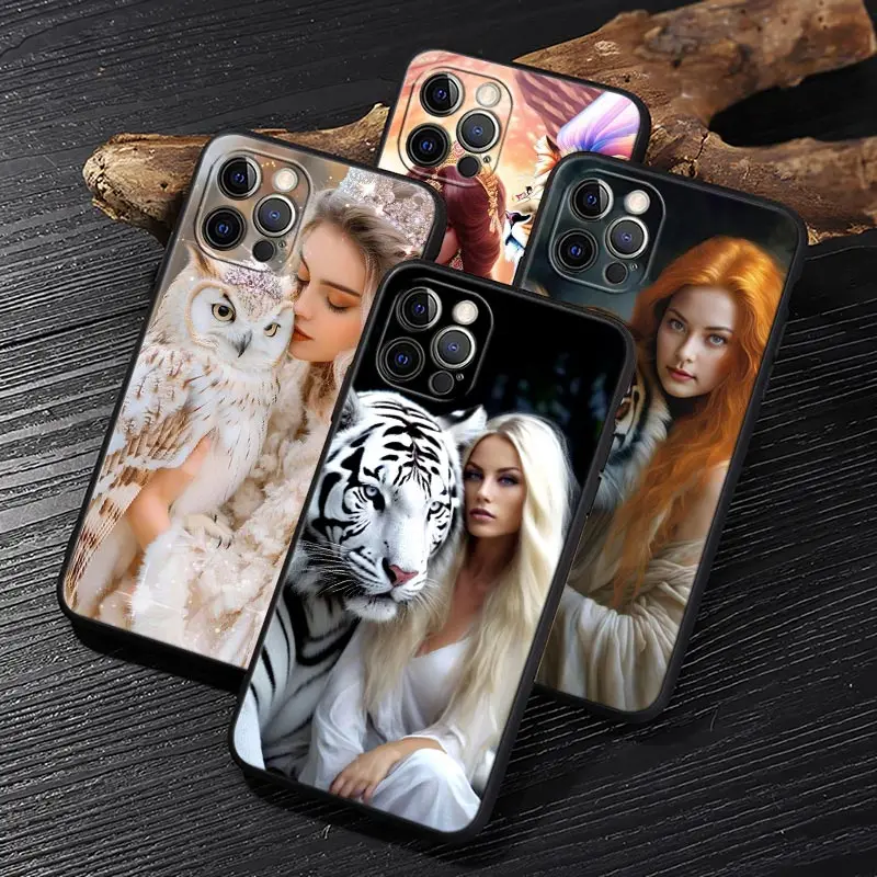 Чехол для телефона Lion Woman Animals and Girls iPhone Apple 16e 11 12 13 14 15 16 Pro Max Plus X XS силиконовый