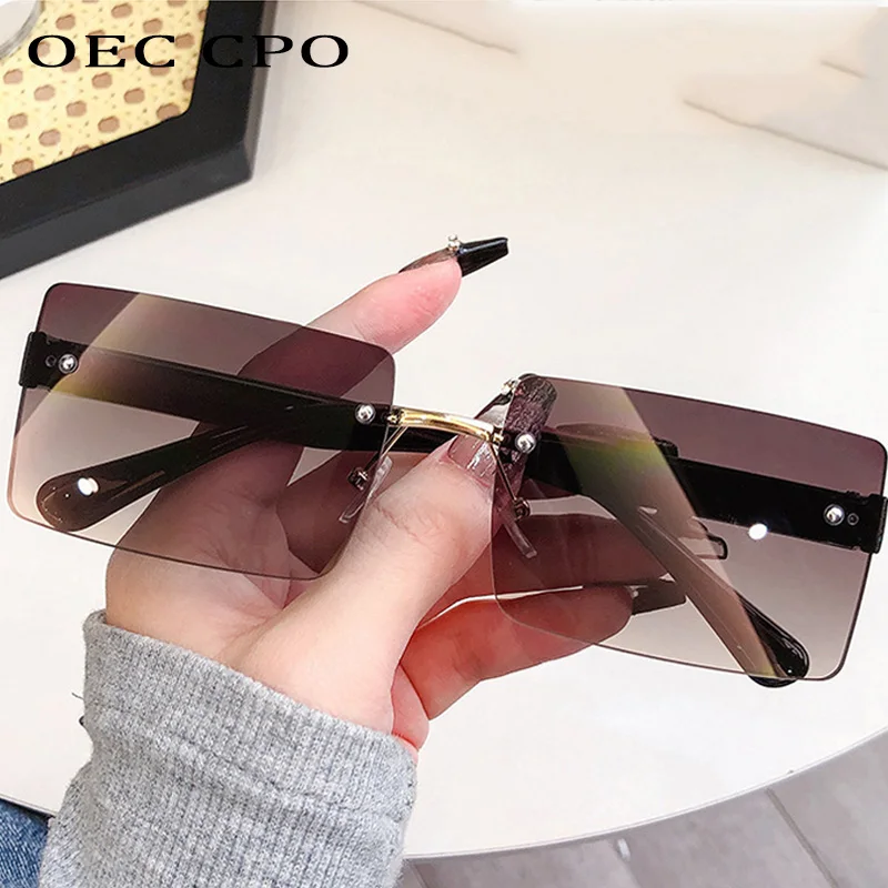 

OEC CPO Rimless Fashion Sunglasses Women Luxurious Square Frameless Eyewear Female Shades uv400 Gradient Lens Sun Glasses Men