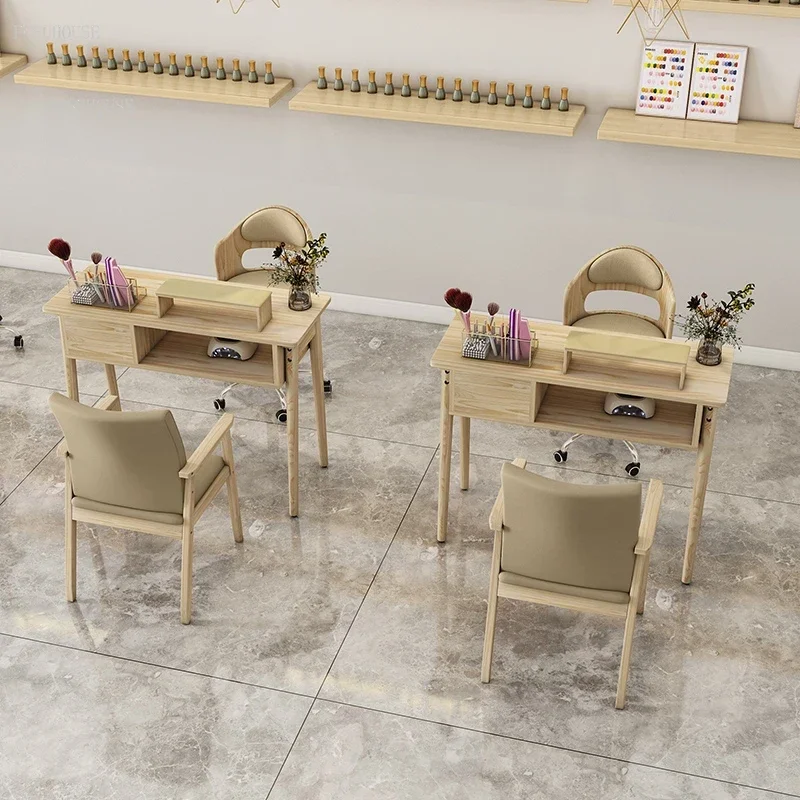 Столы для ногтей в японском стиле двойной маникюрный стол из цельного дерева и