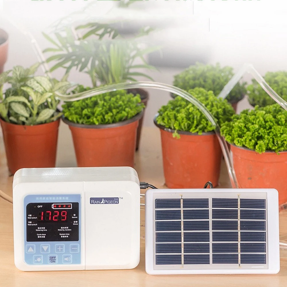 

Solar Energy Intelligent Drip Irrigation System Set Single Double Pump Atomatic Watering Device Timer Garden Self-Watering Tools