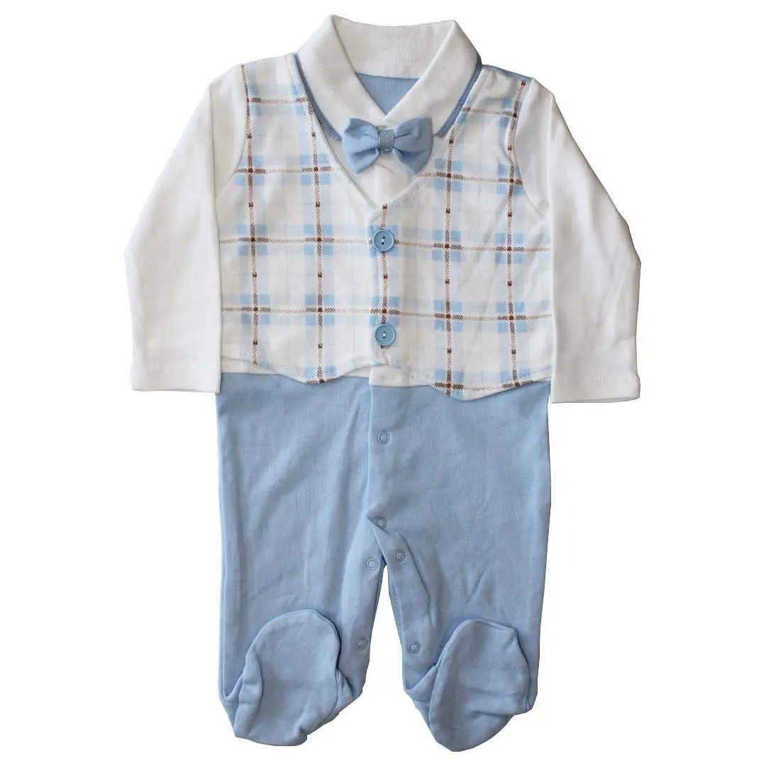 

Baby boy blue plaid bow tie jumpsuit