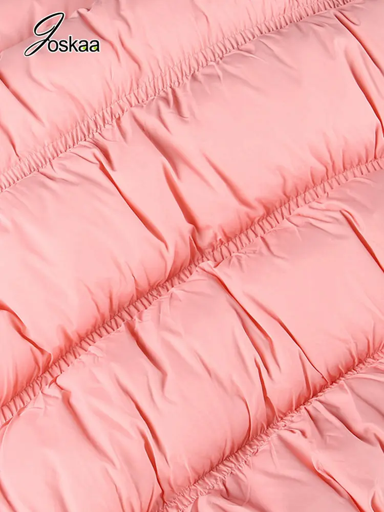 Joskaa Pink Stand Collar Long Sleeve Puffer Jacket Winter Clothes Women Hipster Zipper Folds Parkas Fashion Coats 2022 Outerwear