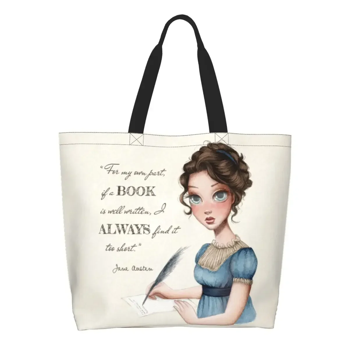 

Custom Jane Austen Writing Book Canvas Shopping Bags Women Reusable Large Capacity Groceries Writer Novel Shopper Tote Bags