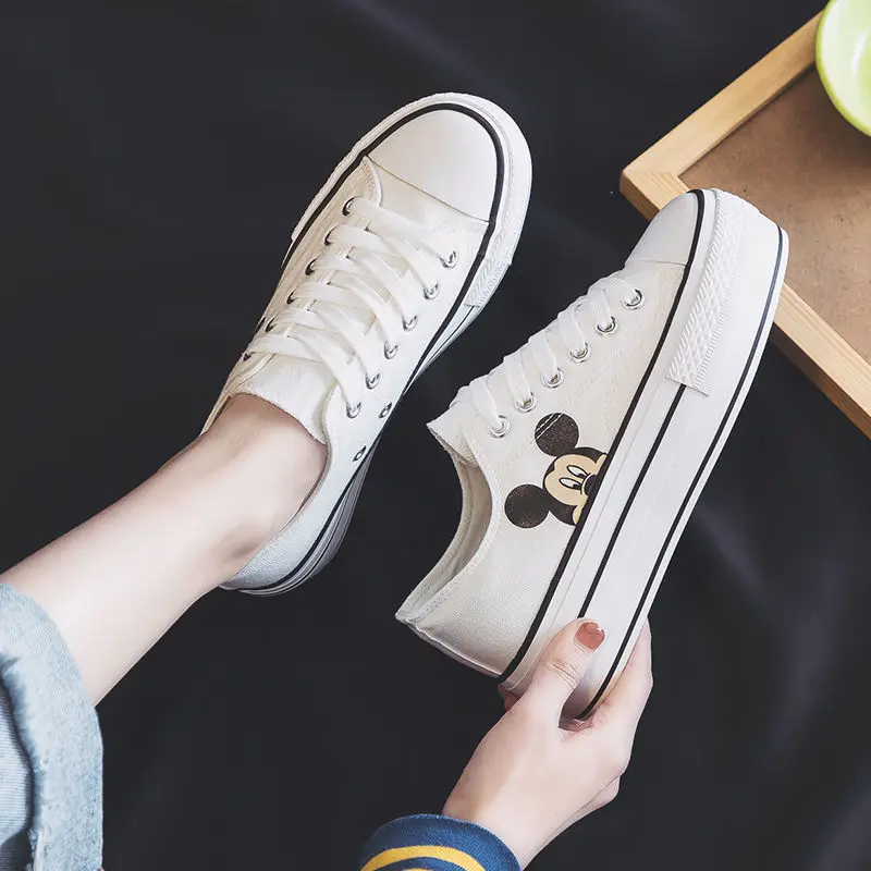 

Disney Cartoon Sponge Cake Platform Canvas Shoes Women Trendy New Mickey Mouse Student All-match White Shoes