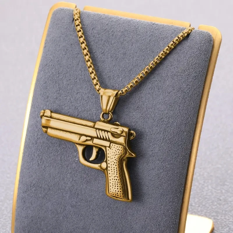 

Hip hop Stainless steel Necklace Hipster Personality Pistol pendant Men and Women Versatile Couple Necklace Vintage steampunk