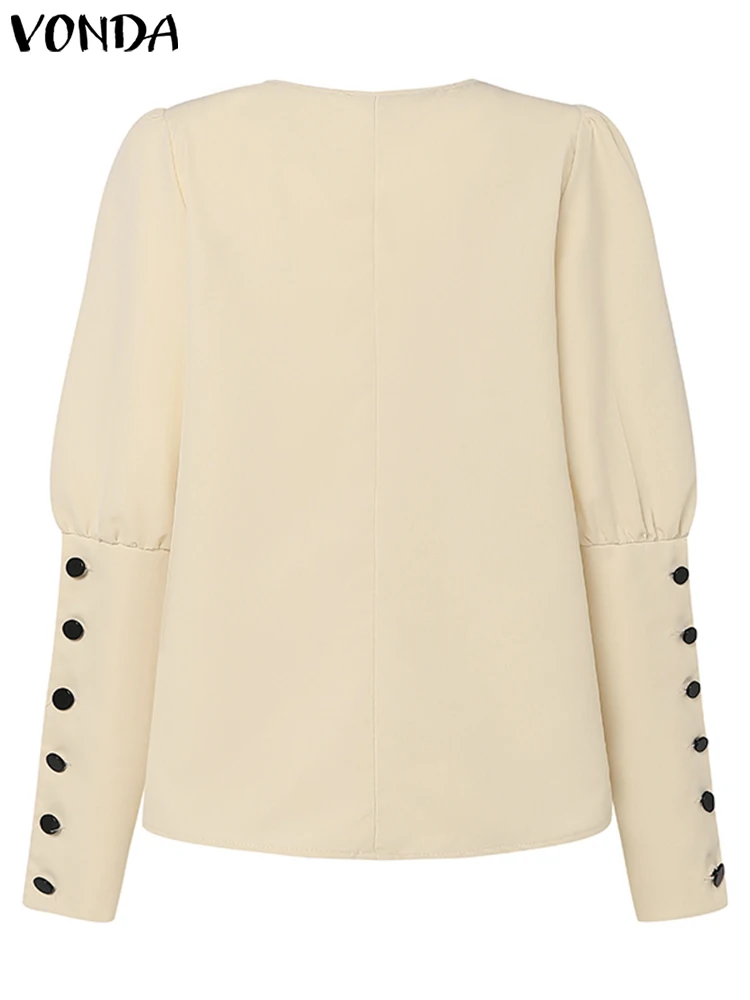 VONDA модные блузки оверсайз осенние топы с длинными рукавами-фонариками 2024