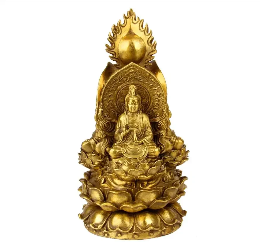 Чистая латунь трехсторонняя бронза Будды украшение Три святых Сиха Гуаньинь