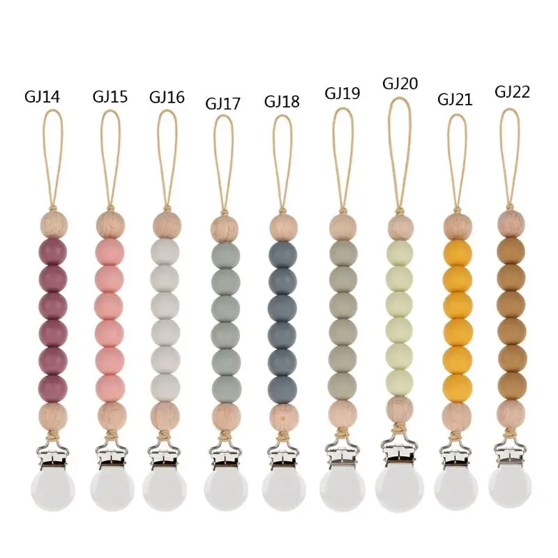 

Baby Pacifier Clips Silicone Beads Wooden Ring Pacifier Chain Infant Nipple