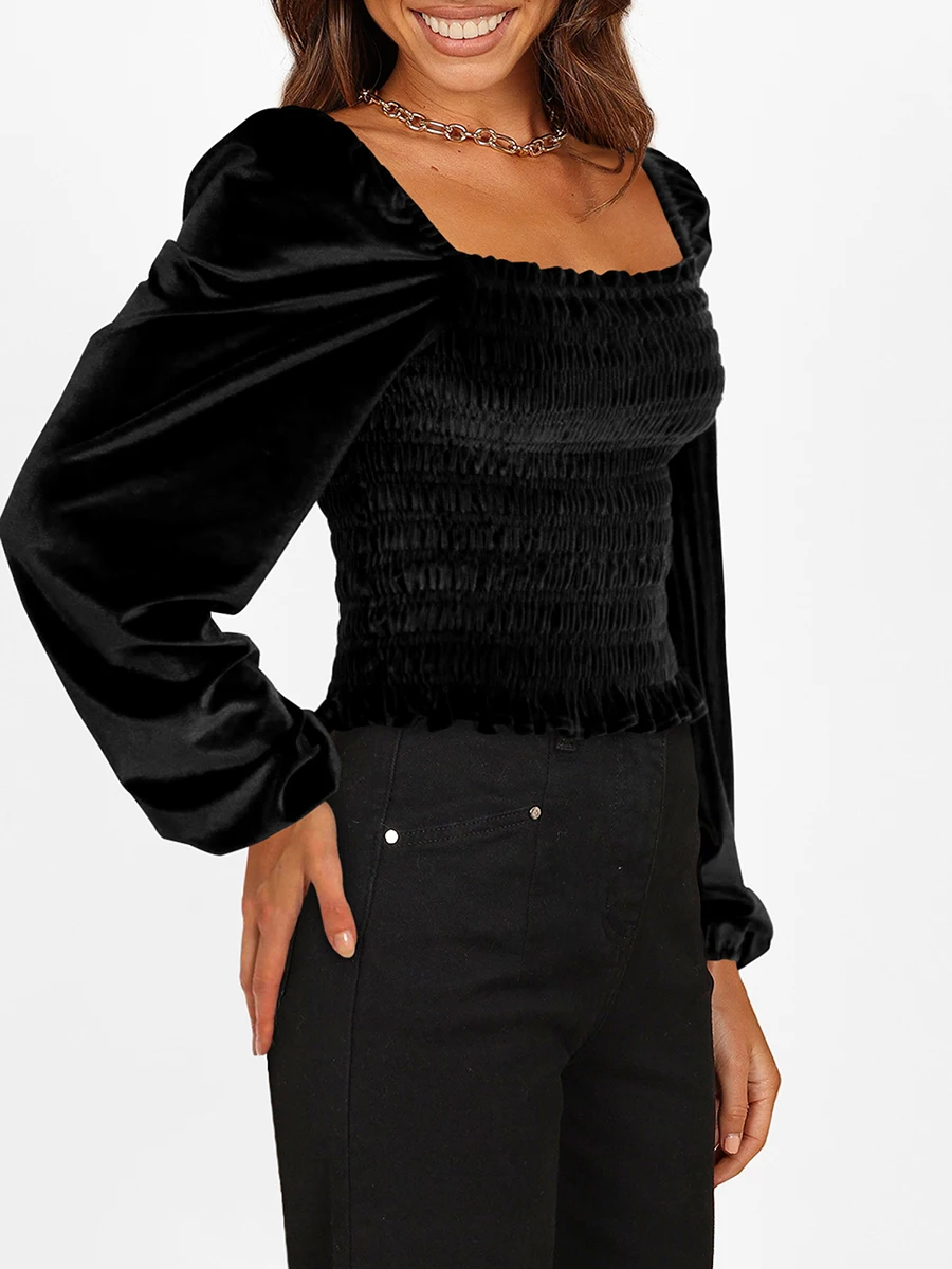 

MALCIKLO, женские Топы с длинным рукавом и квадратным вырезом