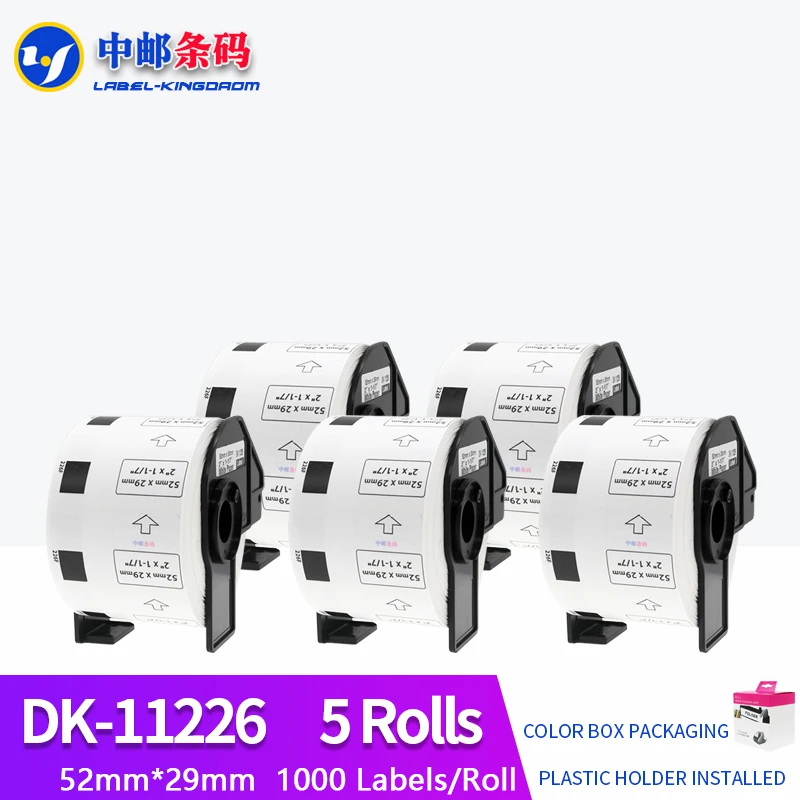 

5 Rolls Generic DK-11226 Label 52*29mm 1000Pcs Compatible for Brother Thermal Printer QL-570/700 All Come With Plastic Holder