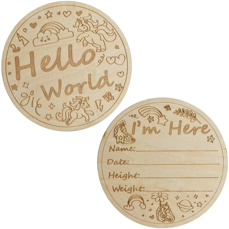 

20cps Baby Milestone Announcement Cards Wood Milestone Discs Wood Monthly Milestone Photo Card Hello World Birth Sign Wooden