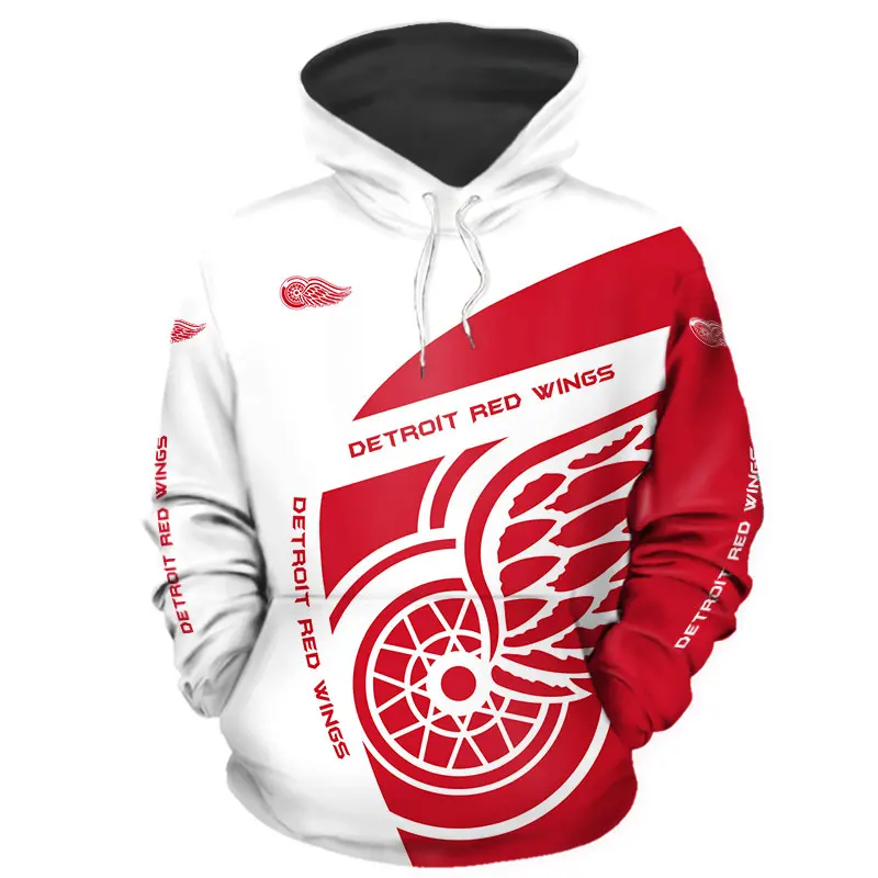 

Detroit Men's Fashion 3D Hoodie White Red Stitching Geometric Wheel Print Red Wings Cool Outdoor Sweatshirts