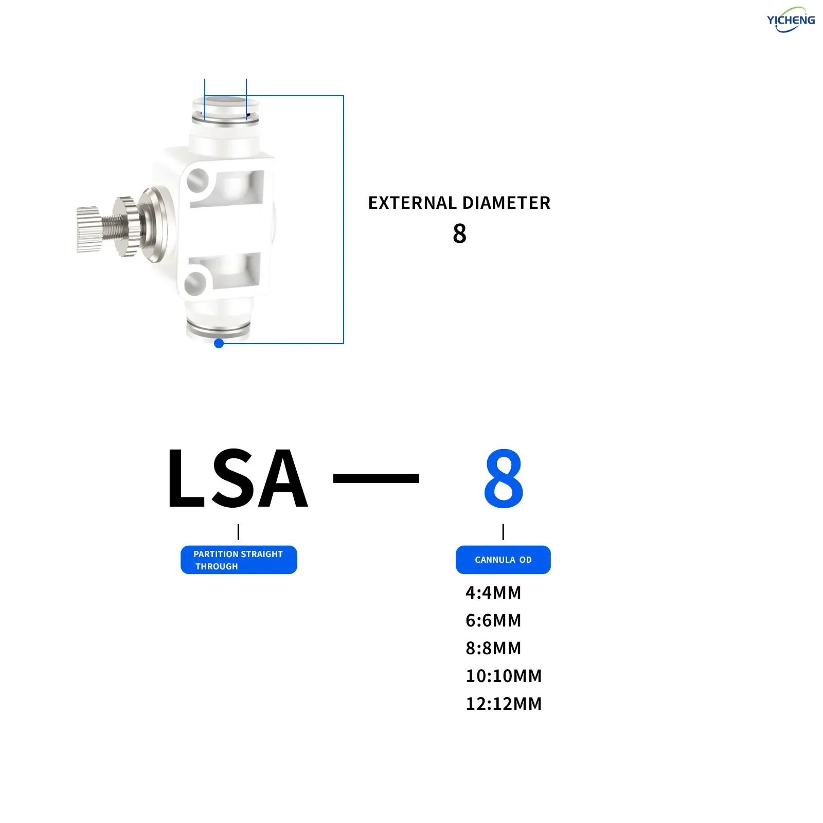 YICHENG PNEUMATIC внешний диаметр трубки 8 мм — клапан регулирования воздушного потока с