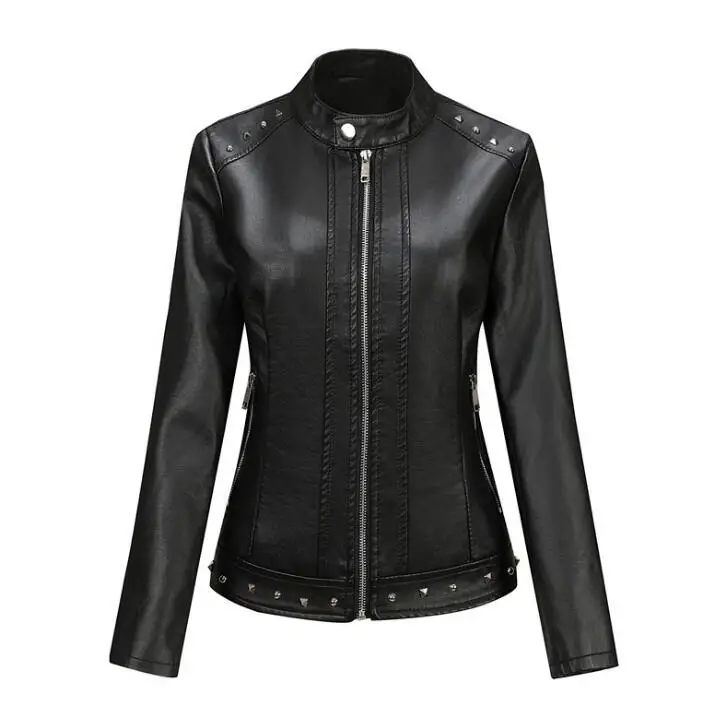 autumn winter womens leather jacket women zipper rivets Motorcycle jackets for women 2022 plus size women coat enlarge