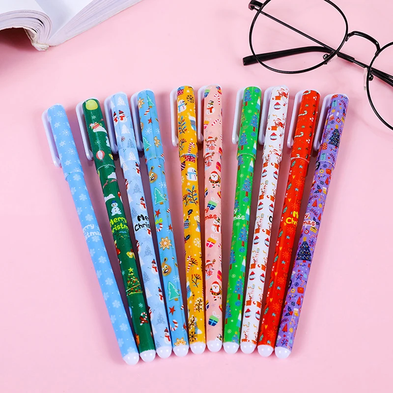 

10 шт. рождественский подарок, Мультяшные гелевые ручки, искусственные ручки, рождественские ручки, офисные принадлежности, милые канцелярские принадлежности