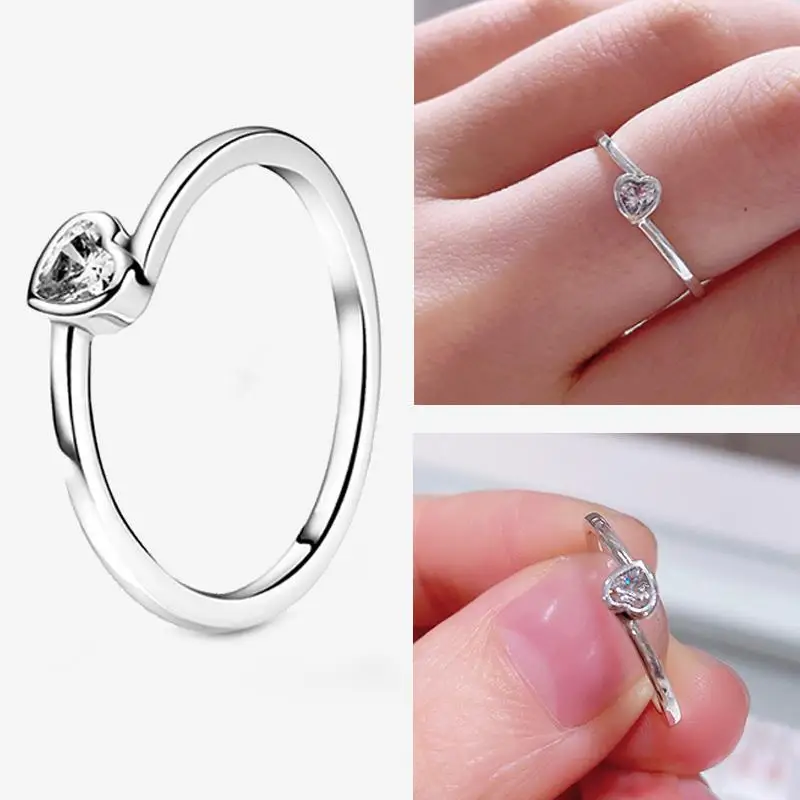 

Женское кольцо из серебра 925 пробы, с белым сердцем