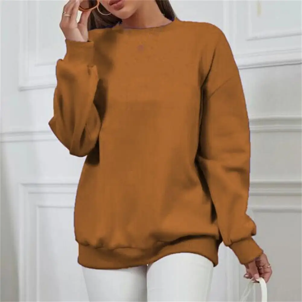 

2022 Spring Autumn Women Sweatshirt Solid Color Ribbed Cuff Temperament Crew Neck Pullover