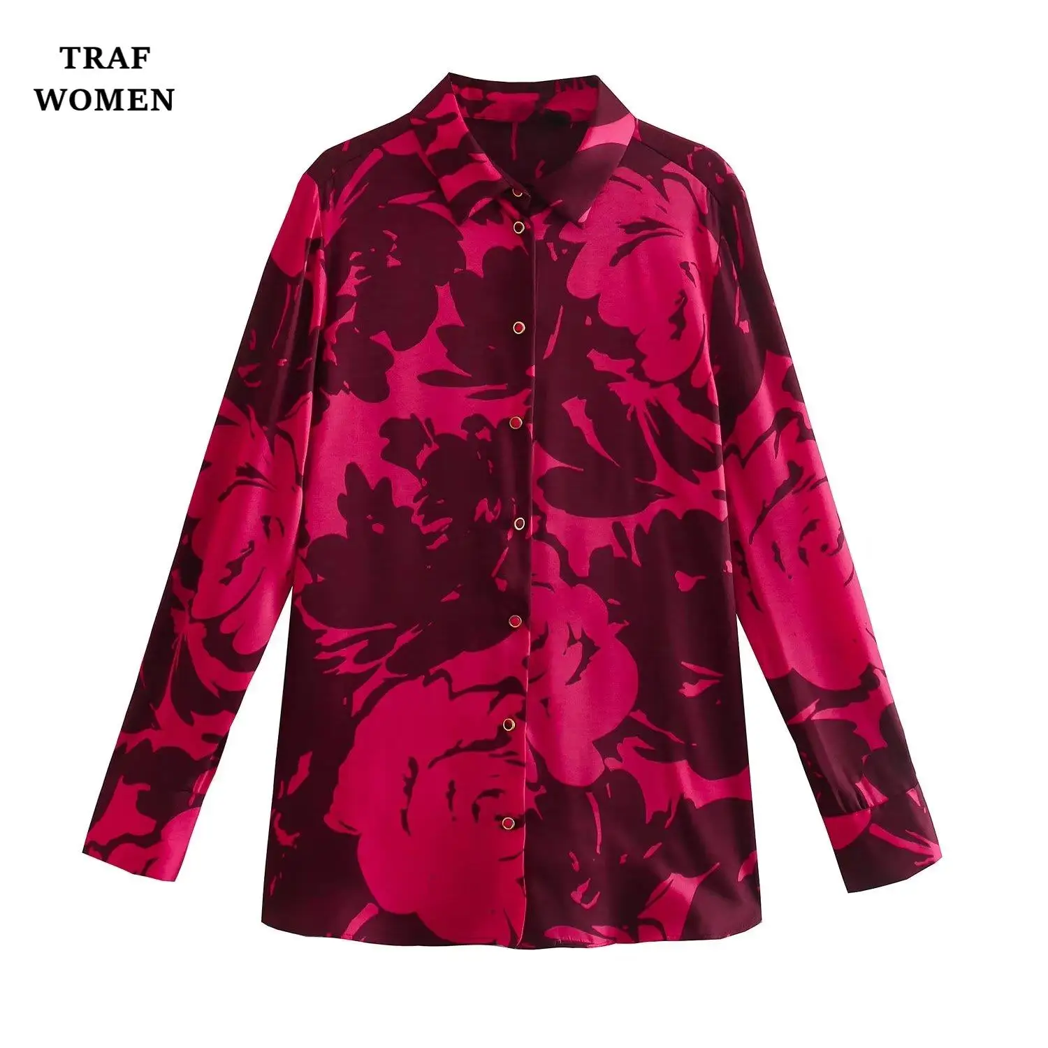 

Женская шелковая атласная рубашка с длинным рукавом, на пуговицах