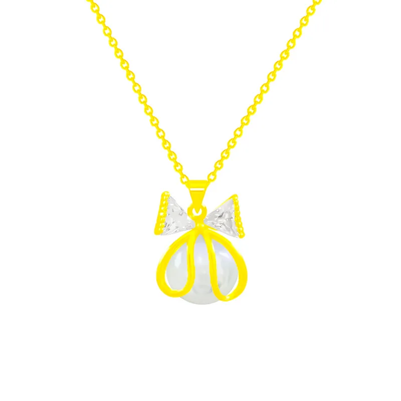 

Fashion Exquisite Bow Pearl Zircon Bowknot Love Heart Mother's Day Gift Pendant Necklace Woman Girl Wedding Blessing Jewelry