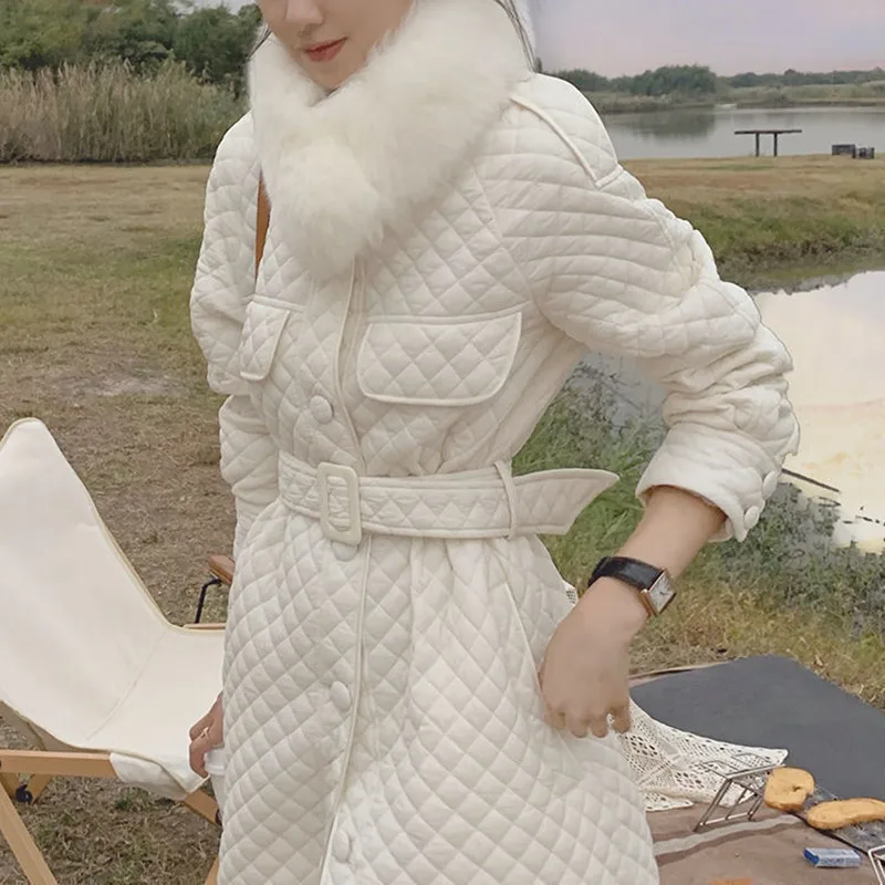 Long Straight Coat Rhombus Pattern Casual Sashes Women Parkas Pockets Argyle Long Plaid Bubble Jacket Indie Vintage Coat Winter