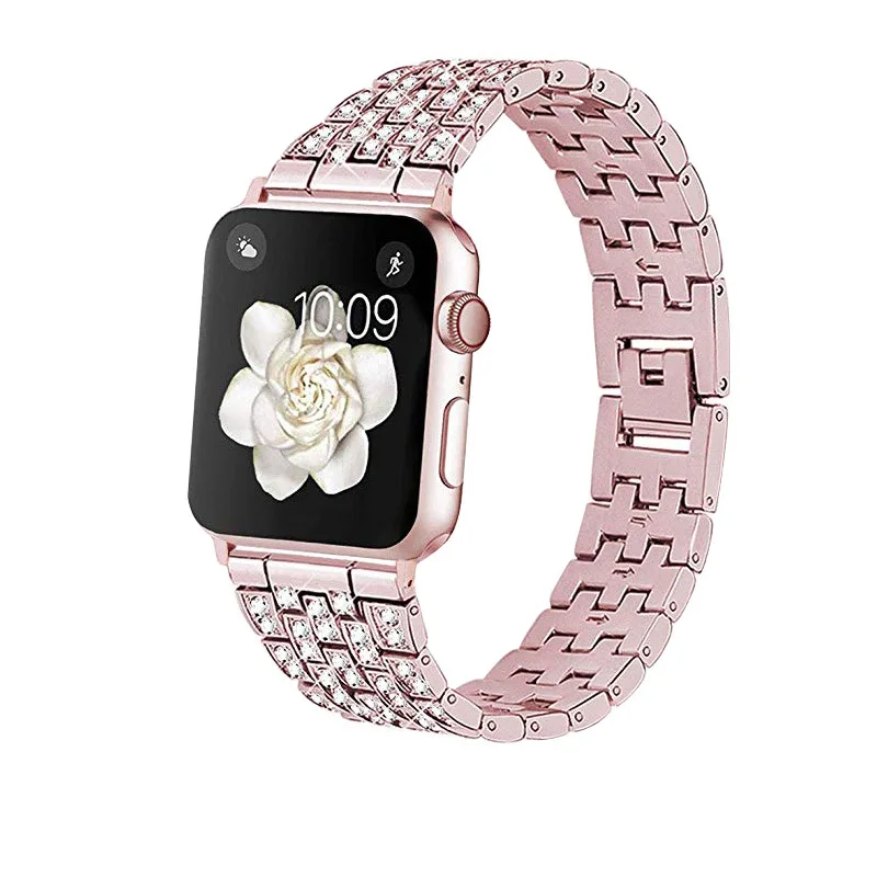 

Metal Strap Band For Apple Watch Series 7 Strap Diamond Ring 38mm 42mm Stainless Steel Bracelet for iwatch 4/3/2/1