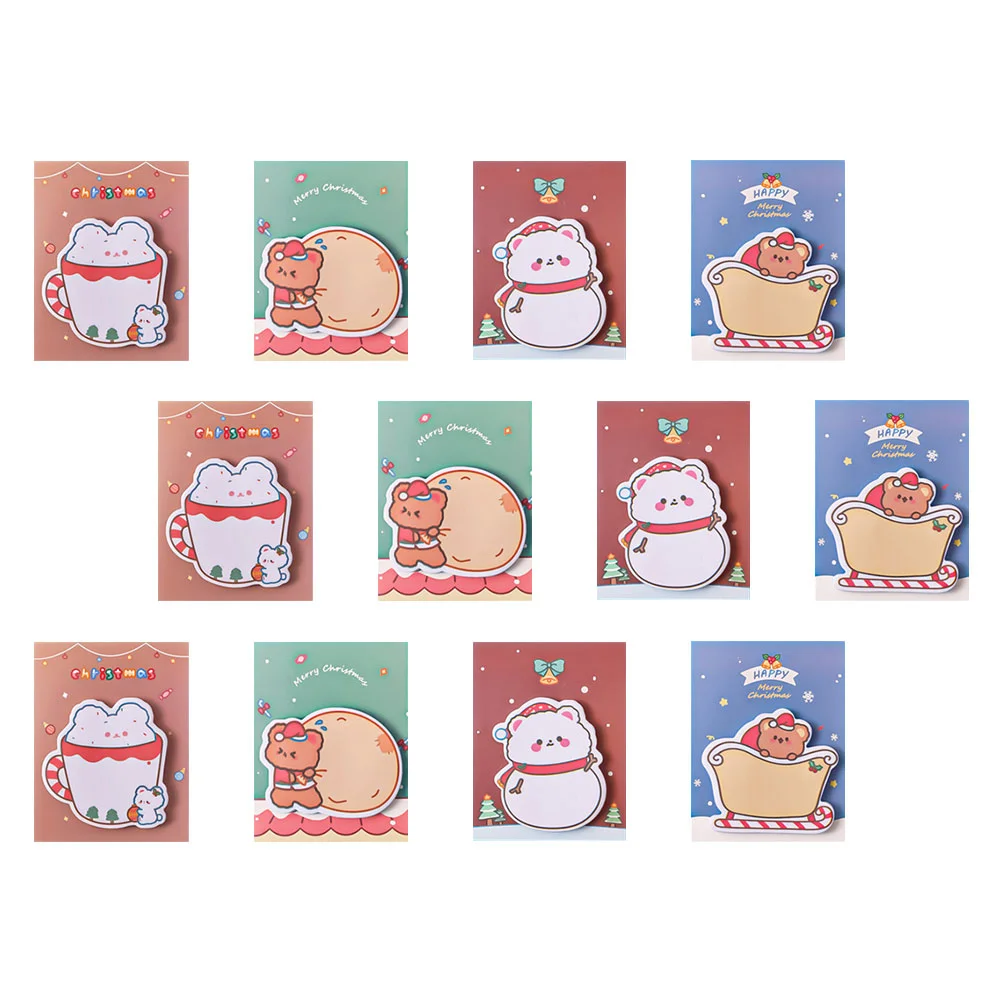 

12 Pcs Christmas Sticky Notes Stickers Students Decors Xmas Self Adhesive Message Memo Paper Pads Notepads