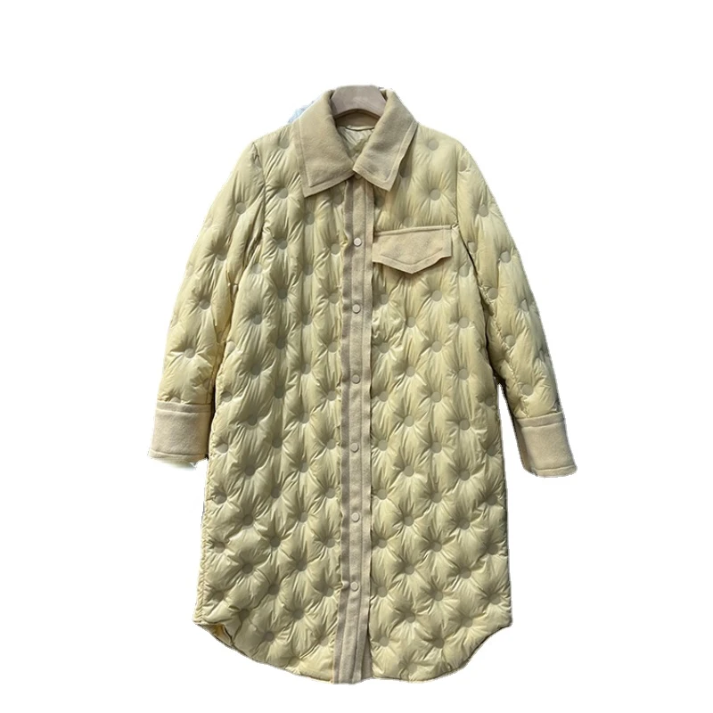 

Новинка 2022, модная женская тонкая однотонная куртка на белом утином пуху с длинным рукавом, теплое пальто, пальто, женские пуховики, люкс H408