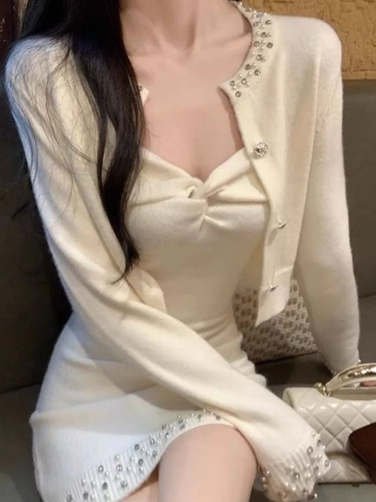 Женский трикотажный комплект из двух предметов укороченный Кардиган с длинным