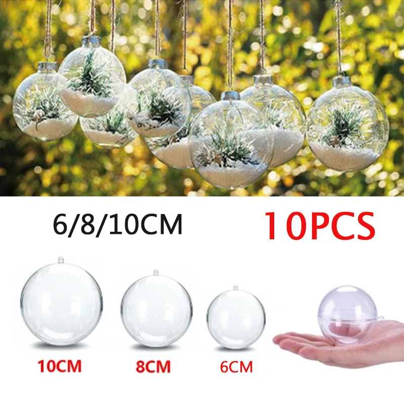 

10Pc Christmas Transparent Ball Plastic Christmas Trees Open Ball Box Bauble Ornament Wedding Gift Present Party Home Decoration