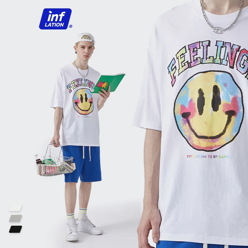 

INFLATION Colorful Printing T-shirts Men Streetwear Oversized Tees 2106S22