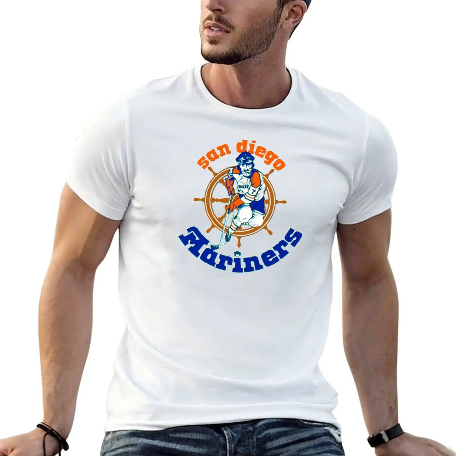 Фото Хоккейная футболка San Diego Mariners WHA, мужские футболки с рисунком, мужская футболка, дизайнерская футболка №1