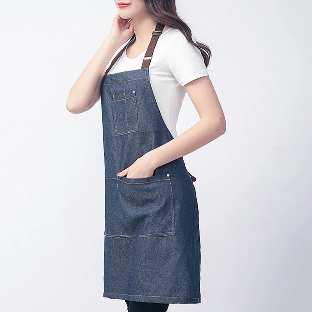 

1PC Work Apron Adjustable Professional Multi-Pocket Denim Pinafore Apron for Salon Coffee