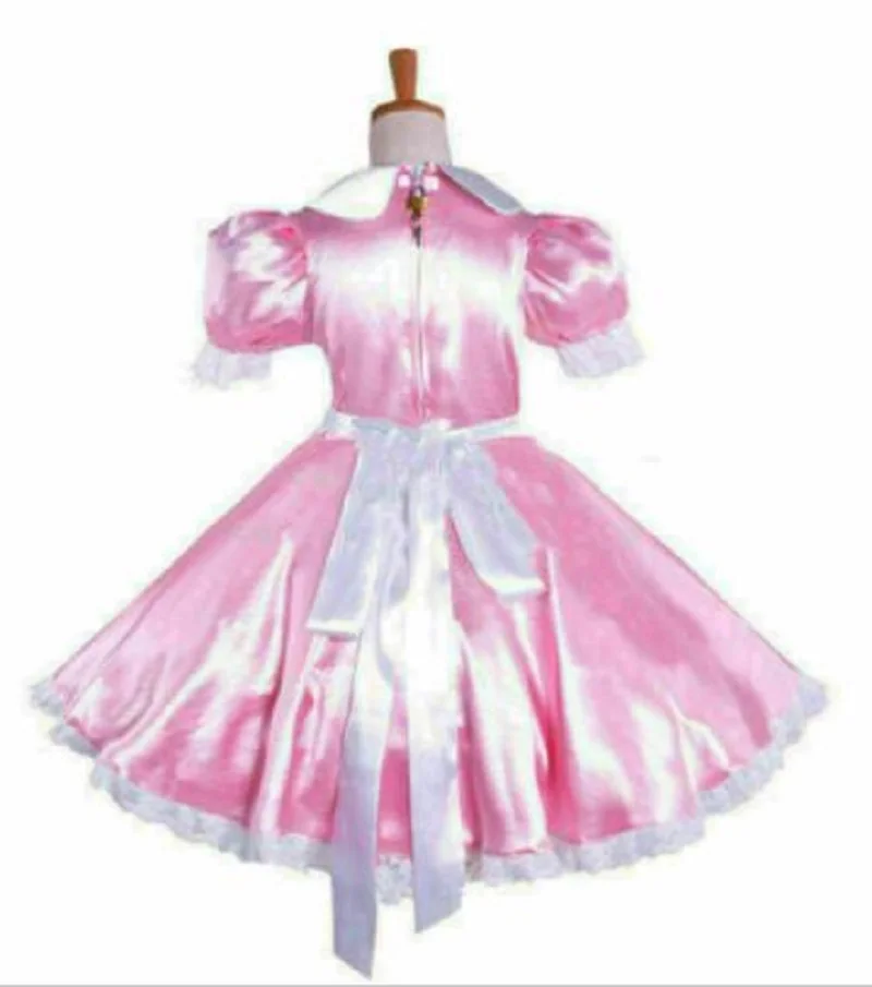 Женское розовое милое Кукольное платье Короткое атласное с замком |