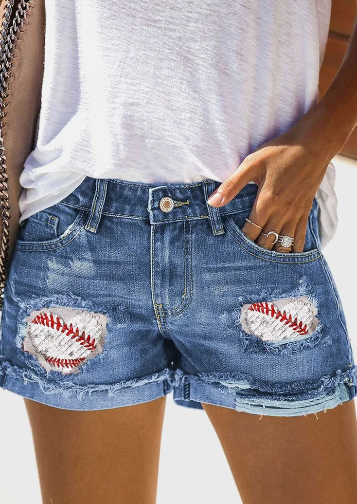 High waisted distressed jeans, female street trendsetter printed denim shorts women clothing  jean shorts
