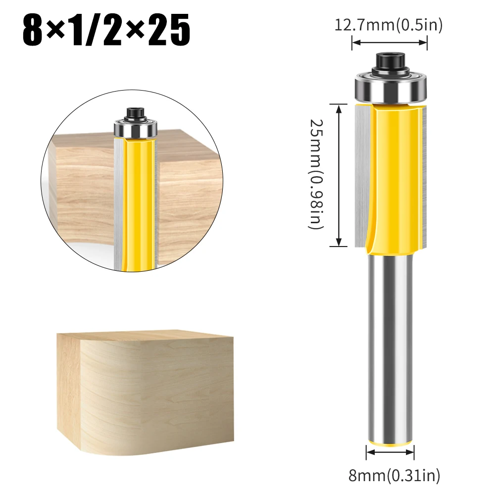 

8mm Shank Lengthened Trimming cutter Belt Bearing Straight Cutter Trimming Router Bit Slotting Burr Cutter Head Trimming Cutter